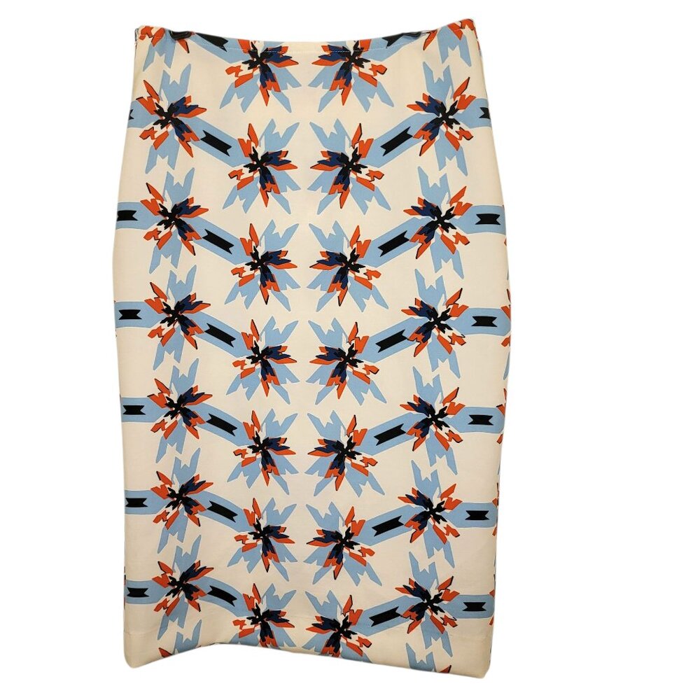 Tanya Taylor White Blue Orange Artsy Abstract Pinwheel Bundy Pencil Skirt Sz 6 - Picture 7 of 7